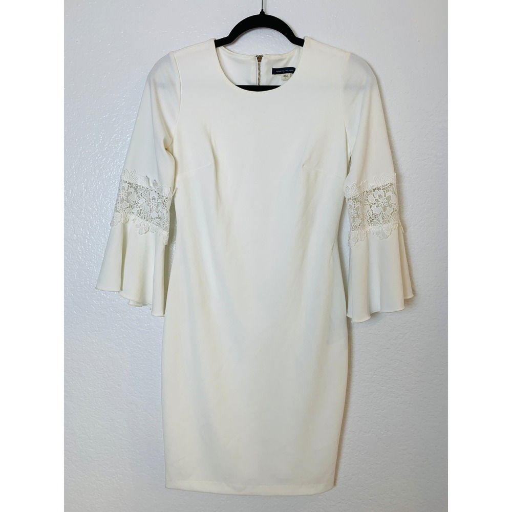 Tommy Hilfiger Sheath Dress Womens 2 White Lace Bell Sleeve Cocktail Mini